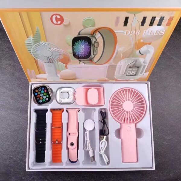 Smartwatch, Handy Fan and Earbuds Combo Set.