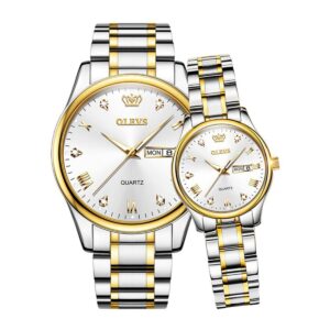 🕰️ OLEVS 5563 Couple Watch – Two Tone Chain