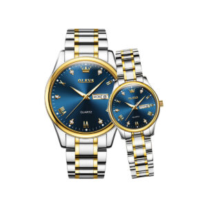 🕰️ OLEVS 5563 Couple Watch – Two Tone Chain