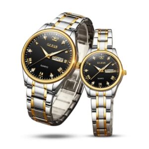 🕰️ OLEVS 5563 Couple Watch – Two Tone Chain