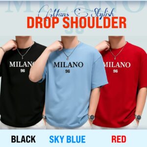 3 Pcs Combo - Men's Stylish Drop Shoulder Milano T-Shirt