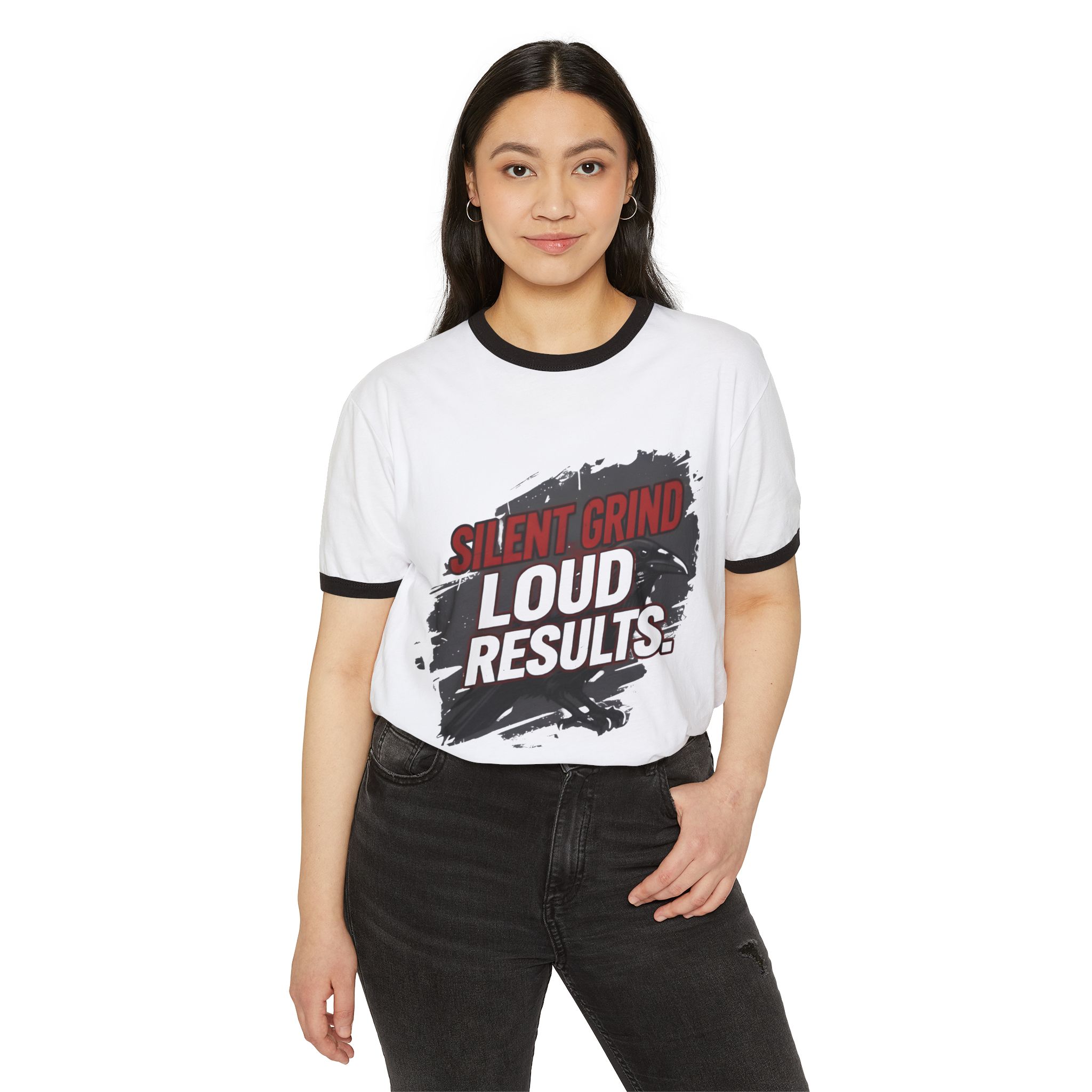 Silent Grind Loud Results Ringer T-Shirt for girls and boys . - Image 15