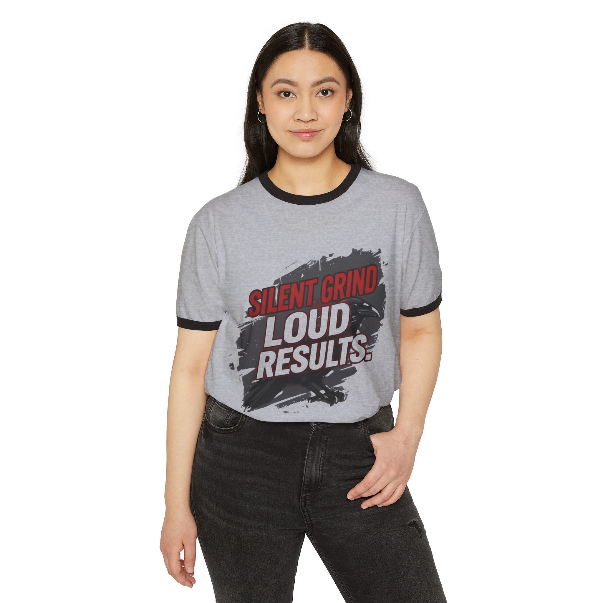Silent Grind Loud Results Ringer T-Shirt for girls and boys . - Image 7