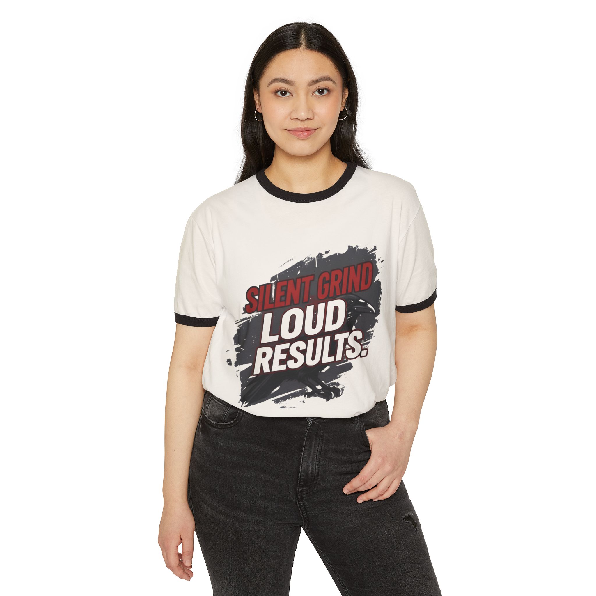 Silent Grind Loud Results Ringer T-Shirt for girls and boys . - Image 11